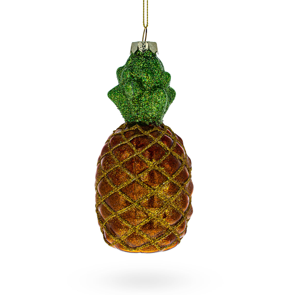 Glittered Pineapple Glass Christmas Ornament in Orange color,  shape