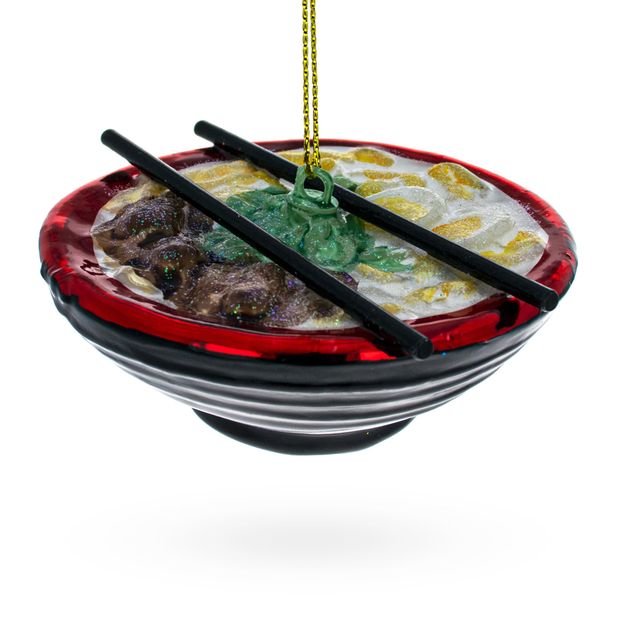 Asian Oriental Noodle Bowl Glass Christmas Ornament in Clear color,  shape