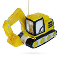 Tracks Excavator Glass Christmas Ornament in Yellow color Figurine