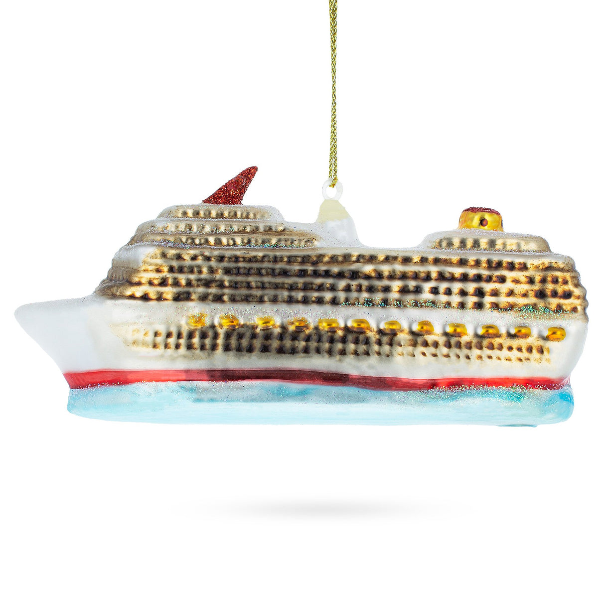 Elegant Cruise Ship - Blown Glass Christmas Ornament in Multi color,  shape