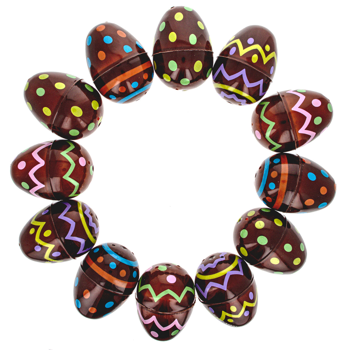 Set of 12 Chocolate Candy Printed Plastic Eggs in Pink color, Oval shape