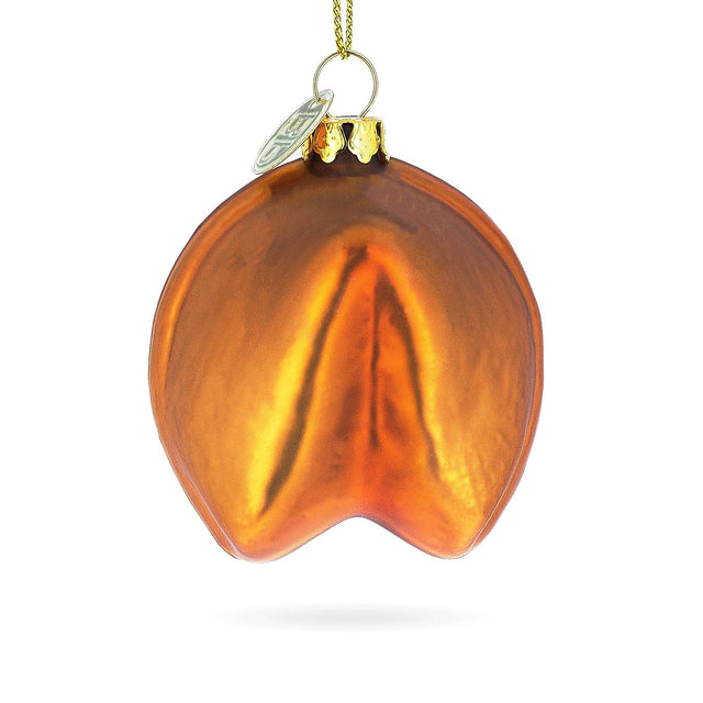 Fortune Cookie Delight - Blown Glass Christmas Ornament in Orange color,  shape