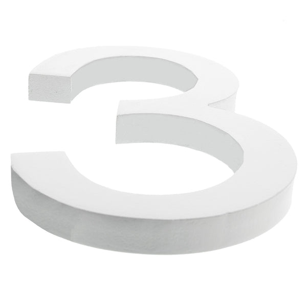 Arial Font White Painted MDF Wood Number 3 (Three) 6 Inches by BestPysanky
