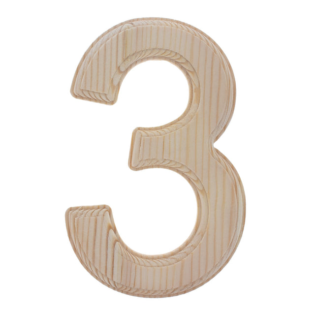 Unfinished Wooden Arial Font Number 3 (Three) 6.25 Inches in Beige color,  shape