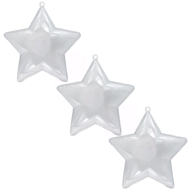Set of 3 Openable Fillable Clear Plastic Star Christmas Ornaments DIY Craft 3.5 Inches in Clear color, Star shape