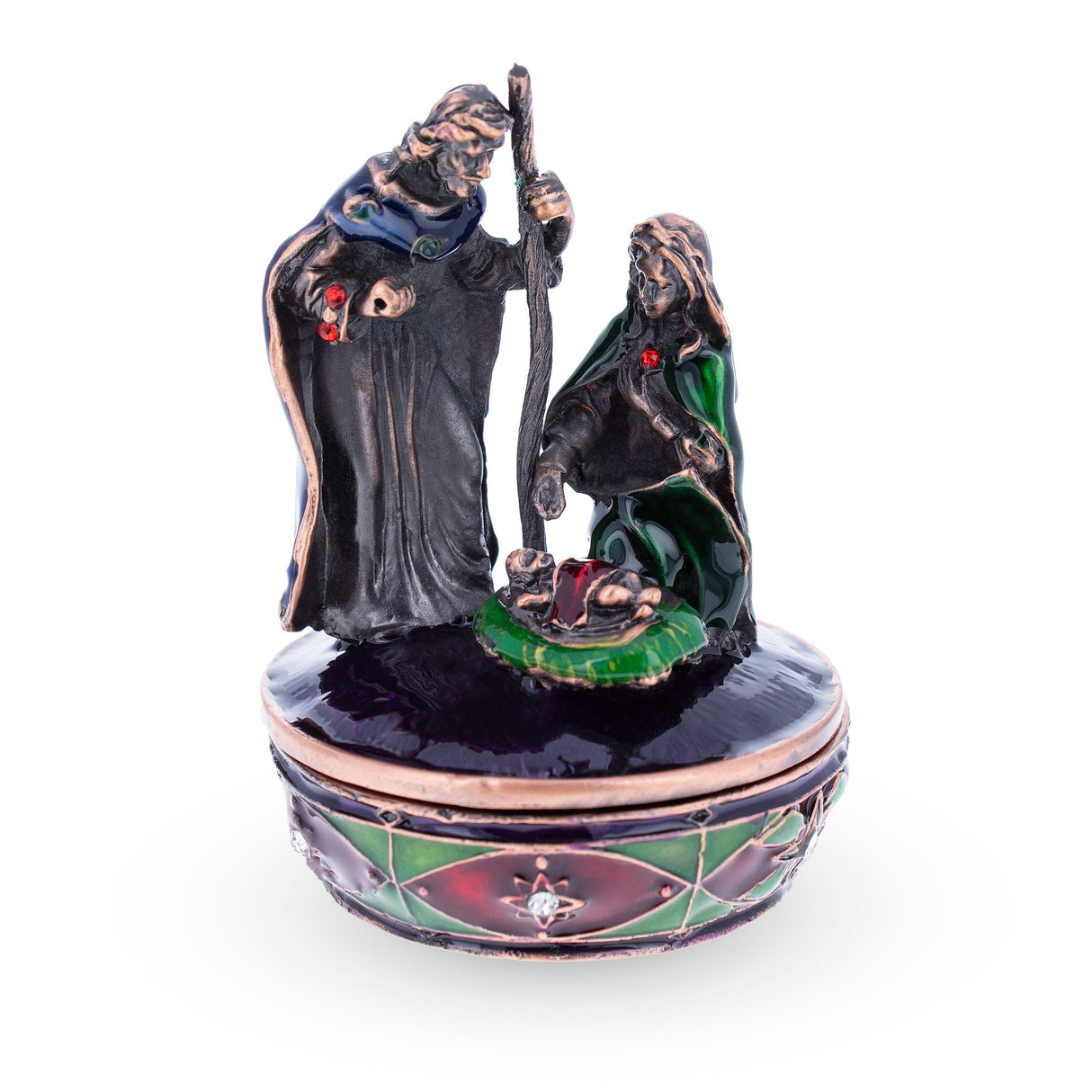 Pewter Nativity Scene Keepsake Rosary Box Figurine in Multi color