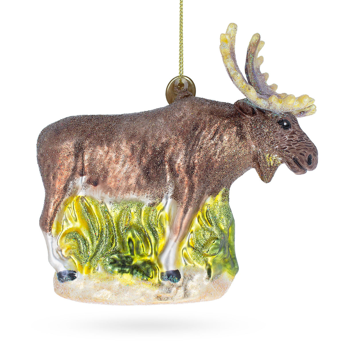 Glass Majestic Moose - Blown Glass Christmas Ornament in Brown color
