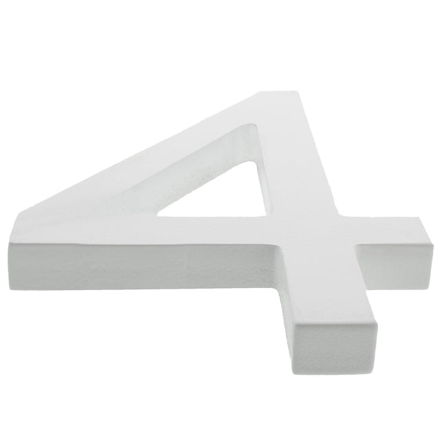 Arial Font White Painted MDF Wood Number 4 (Four) 6 Inches in White color,  shape