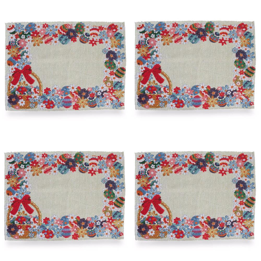 Set of 4 Colorful Easter Eggs in Basket Placemats in Multi color Rectangular