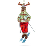 Festive Reindeer Skiing - Blown Glass Christmas Ornament in Multi color,  shape