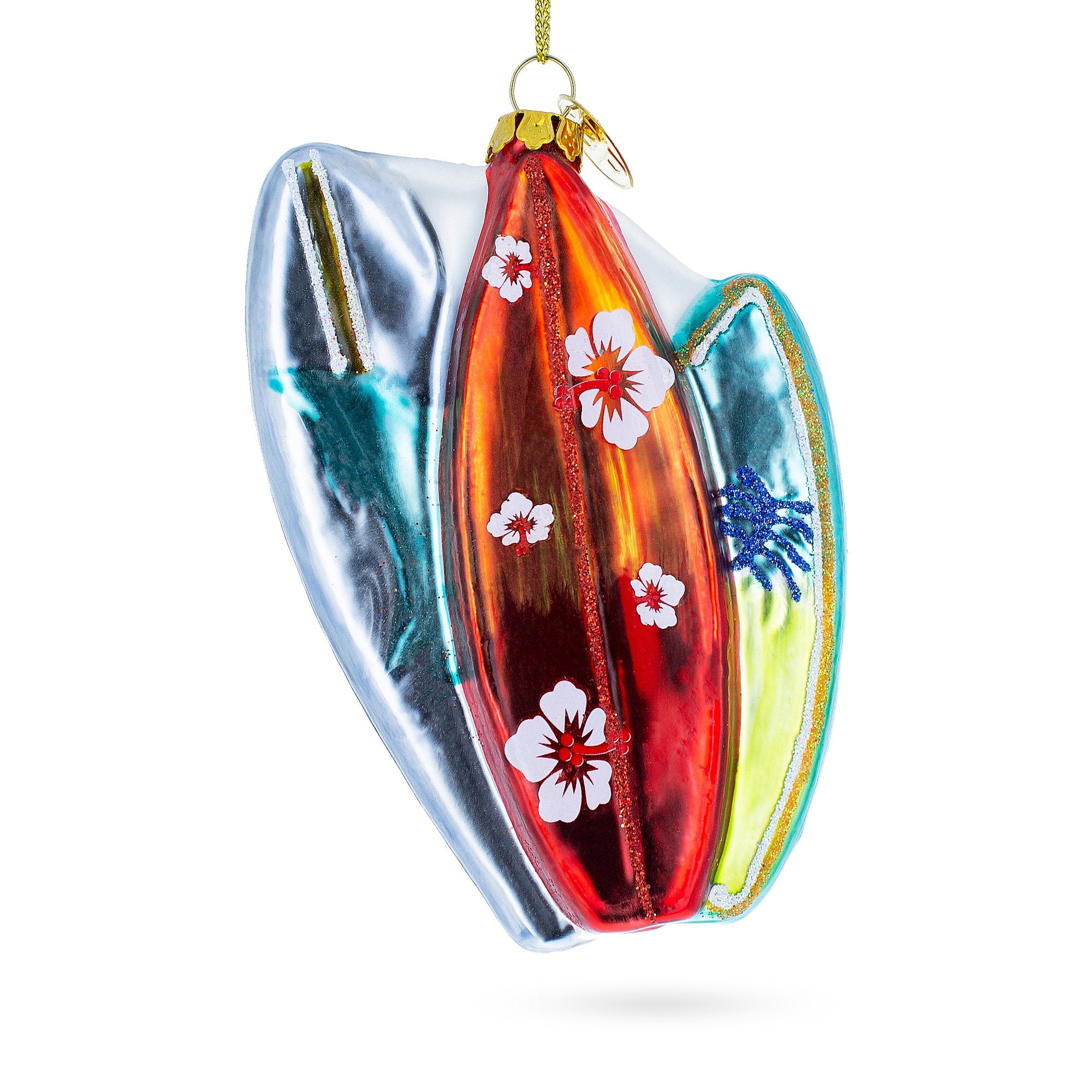 Surfing Boards Glass Christmas Ornament in Red color Figurine