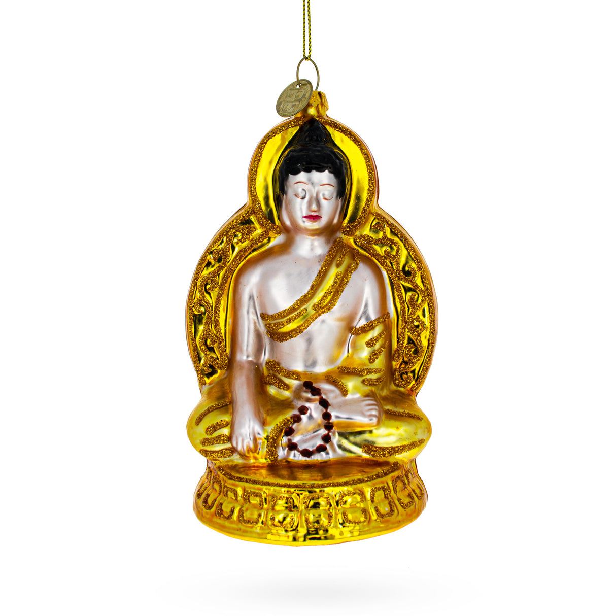 Gilded Serenity: Golden Buddha - Blown Glass Christmas Ornament in Gold color,  shape