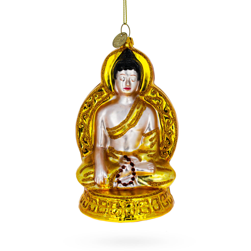 Golden Buddha Glass Christmas Ornament in Gold color Figurine