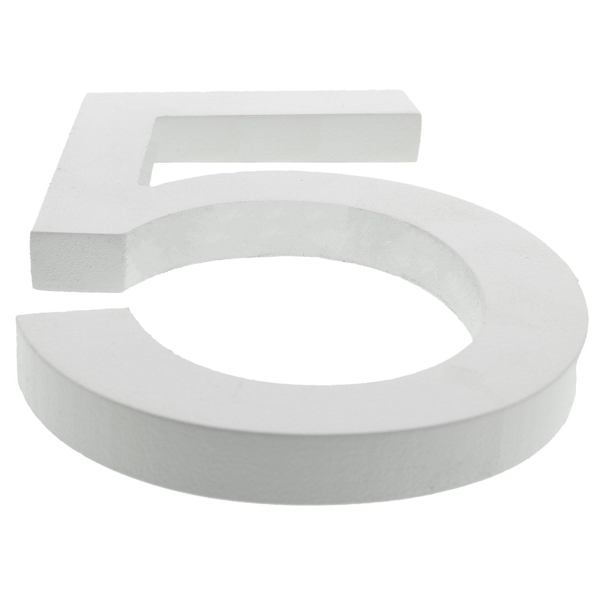 Arial Font White Painted MDF Wood Number 5 (Five) 6 Inches in White color,  shape