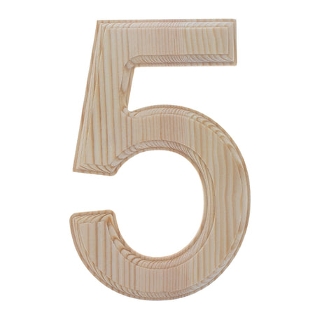 Unfinished Wooden Arial Font Number 5 (Five) 6.25 Inches in Beige color,  shape