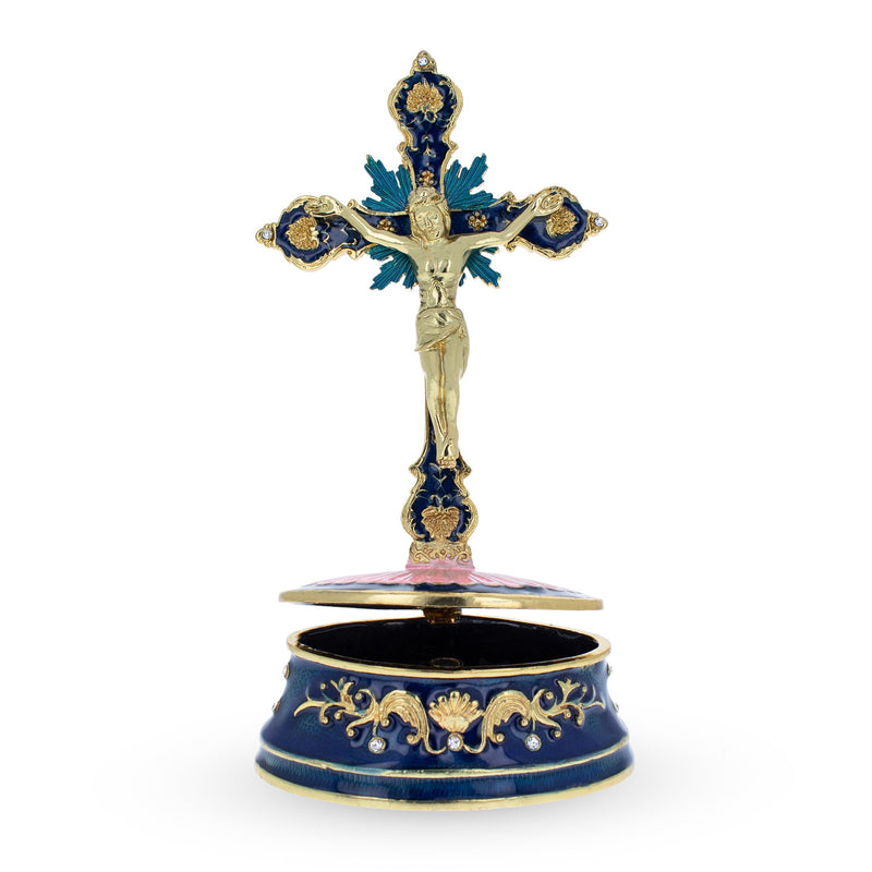 Buy Online Gift Shop Jeweled Standing Metal Cross Trinket or Rosary Box