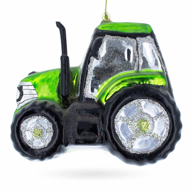 Glass Rustic Green Tractor - Blown Glass Christmas Ornament in Multi color