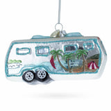 Vintage-Inspired Camper Trailer - Blown Glass Christmas Ornament in Multi color,  shape