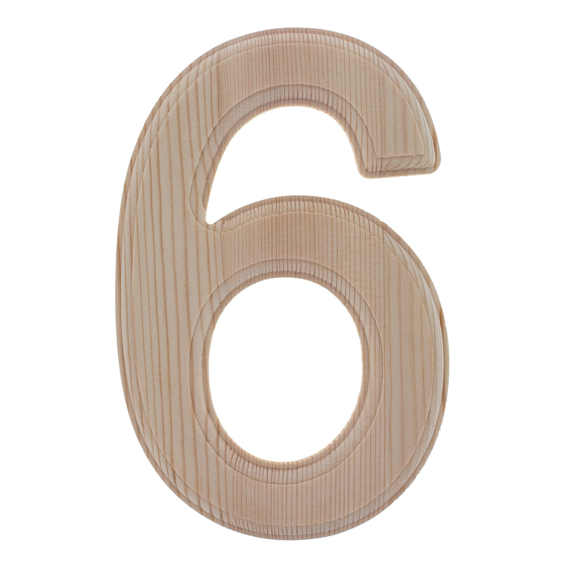 Unfinished Wooden Arial Font Number 6 (Six) 6.25 Inches in Beige color
