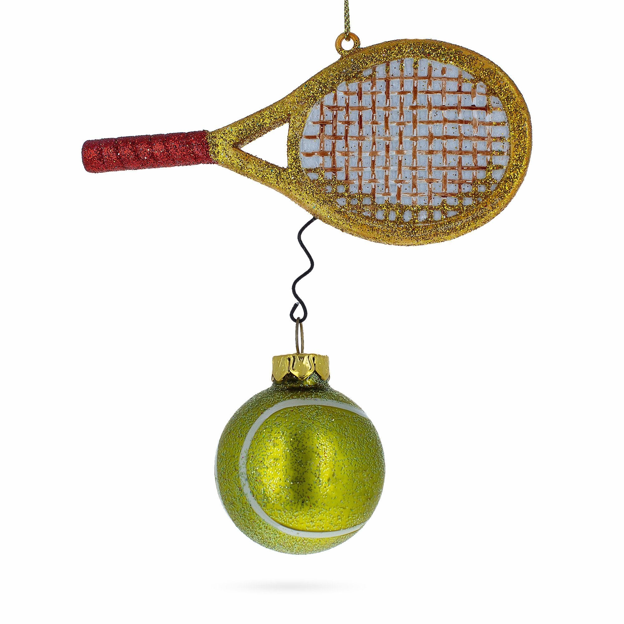 Tennis Racket and Ball Blown Glass Christmas Ornament in Multi color Figurine