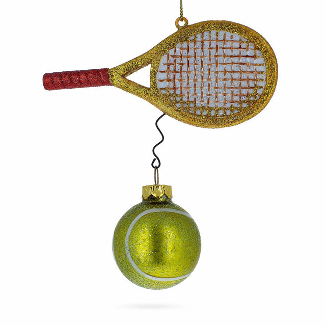 Tennis Racket and Ball Blown Glass Christmas Ornament in Multi color