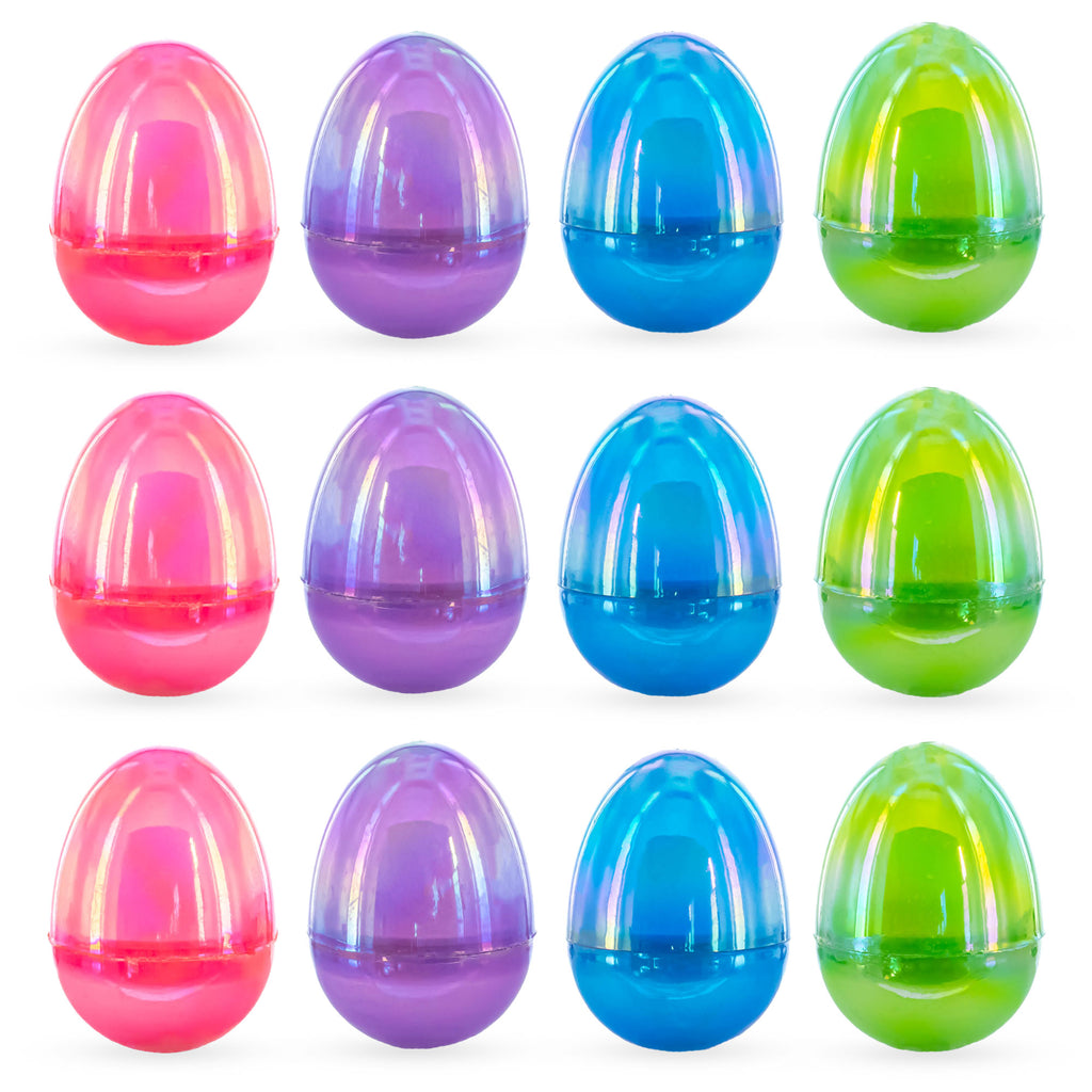 Set of 12 Iridescent Multicolored Plastic Easter Eggs in Multi color Oval