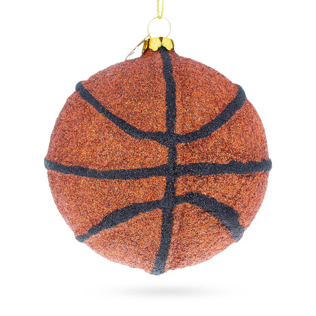 Slam-Dunk Basketball Blown Glass Christmas Ornament in Orange color Round