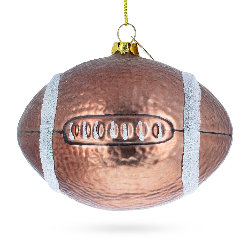 Glass Shiny Football - Blown Glass Christmas Ornament in Brown color Oval