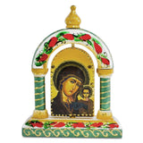 Maria and Jesus Icon Wooden Tabletop Shrine 5 Inches in Green color,  shape