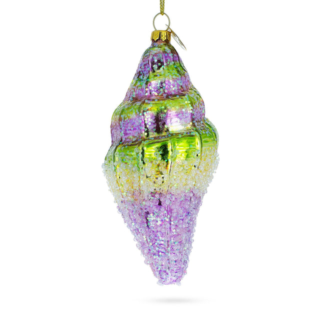 Radiant Sea Snail with Colorful Beads - Blown Glass Christmas Ornament in Multi color,  shape