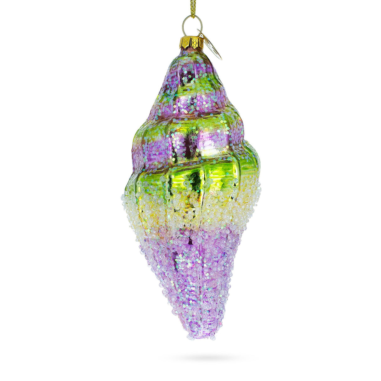 Glass Radiant Sea Snail with Colorful Beads - Blown Glass Christmas Ornament in Multi color