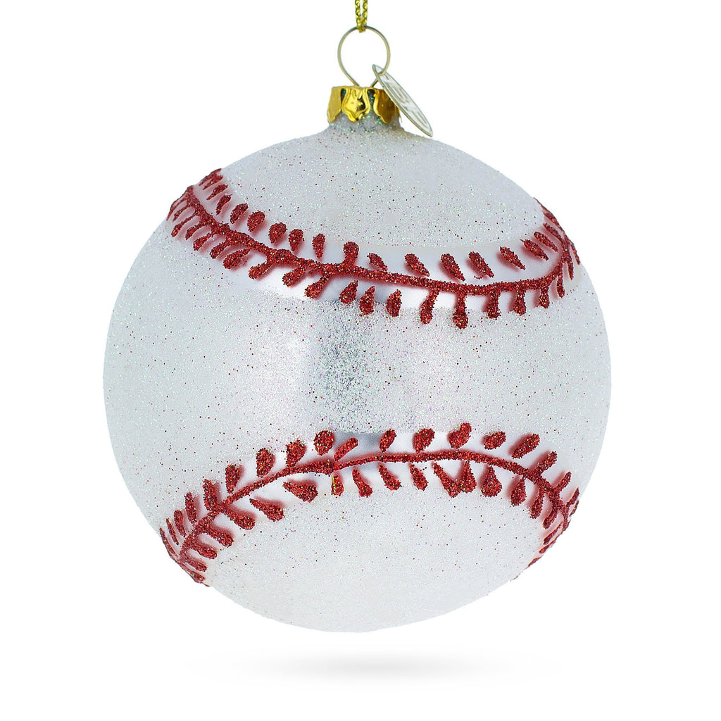 Glass Home-Run Baseball - Blown Glass Christmas Ornament in White color Round