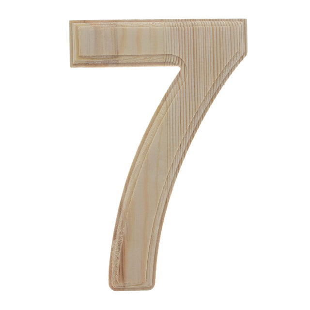 Wood Unfinished Wooden Arial Font Number 7 (Seven) 6.25 Inches in Beige color