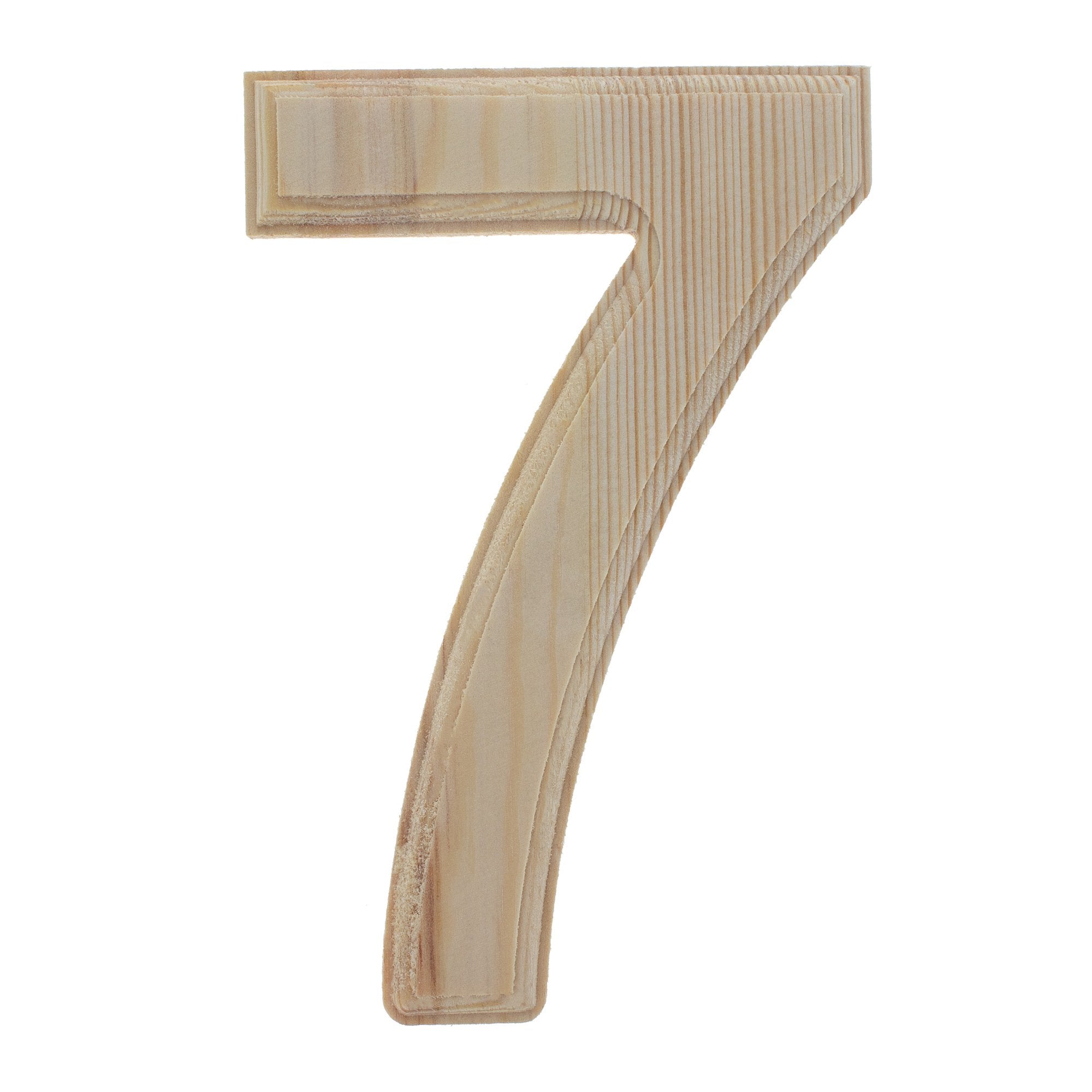 Unfinished Wooden Arial Font Number 7 (Seven) 6.25 Inches in Beige color