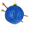 Glass Blue Yarn Ball and Sticks - Blown Glass Christmas Ornament in Blue color Round