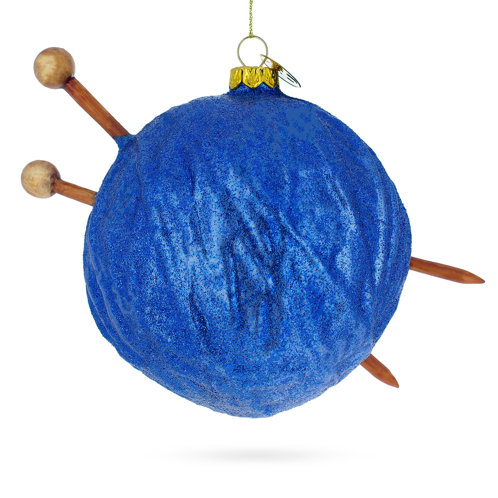 Blue Yarn Ball and Sticks Glass Christmas Ornament in Blue color Figurine