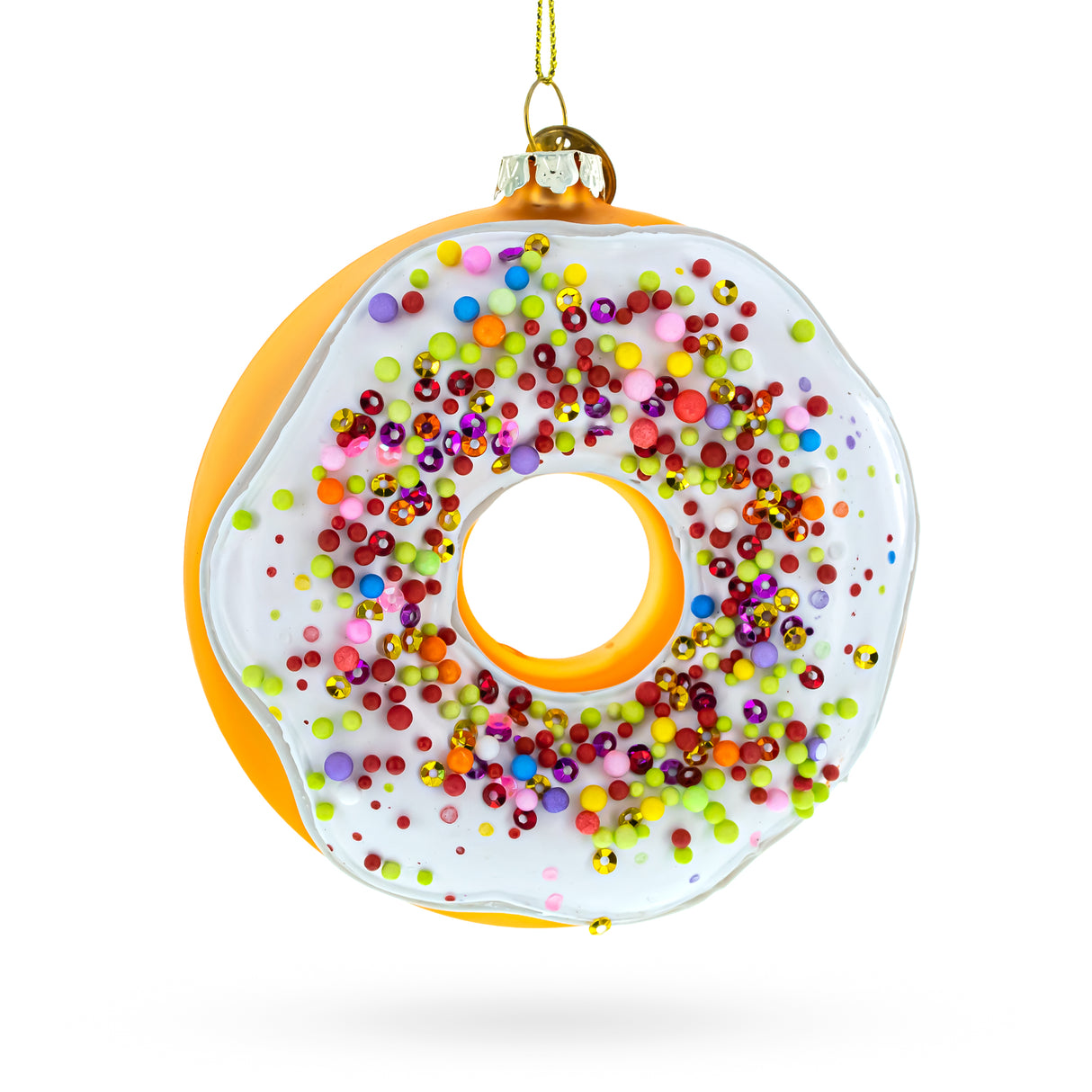 Tempting Doughnut Delight - Blown Glass Christmas Ornament in Multi color, Round shape