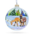 Majestic Deer in Winter Forest Blown Glass Ball Christmas Ornament 4 Inches in Multi color, Round shape