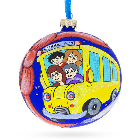 Yellow School Bus Glass Ball Christmas Ornament 4 Inches in Multi color Round