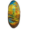Wood Autumn on River Banks Woodcut Painting Wall Art Plaque in Yellow color Oval
