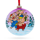 Whimsical Three Little Pigs Blown Glass Ball Christmas Ornament 4 Inches in Multi color, Round shape