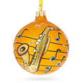 Saxophone Music Lover Glass Ball Christmas Ornament 3.25 Inches in Gold color Round