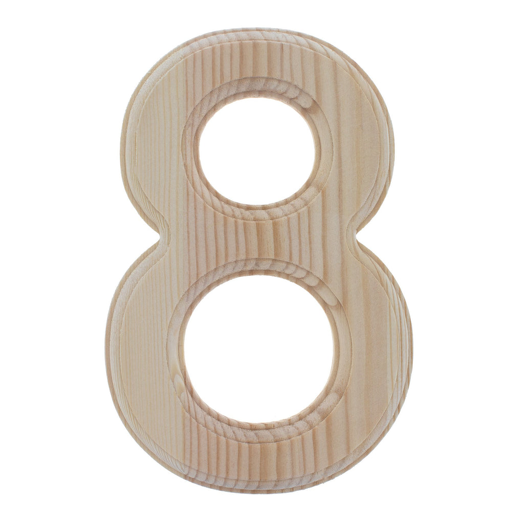 Unfinished Wooden Arial Font Number 8 (Eight) 6.25 Inches in Beige color