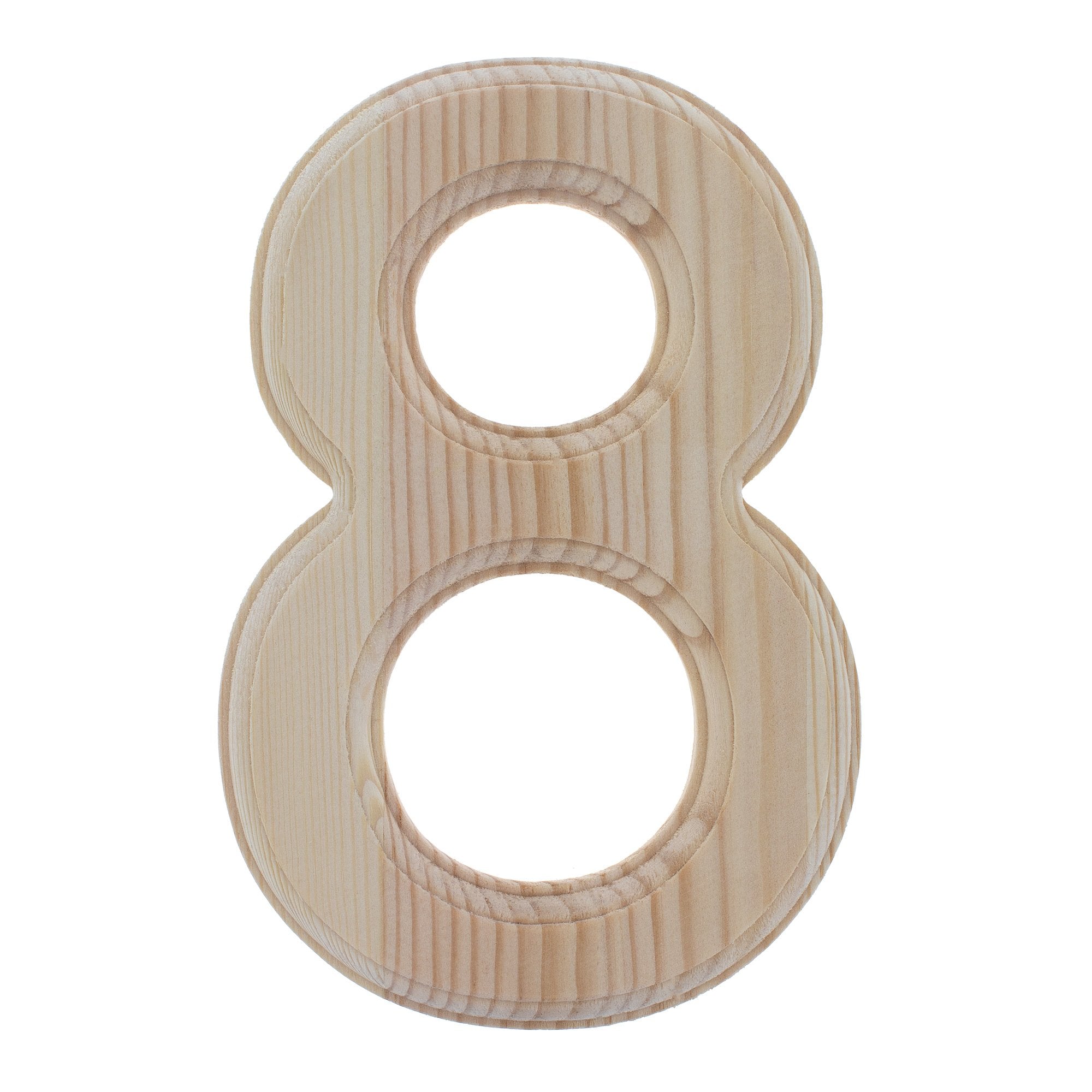 Unfinished Wooden Arial Font Number 8 (Eight) 6.25 Inches in Beige color