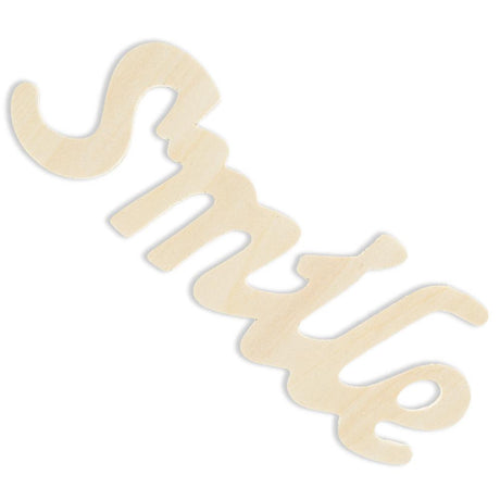 Wood Unfinished Unpainted Word "Smile" Sign Cutout DIY Craft 7.25 Inches in Beige color