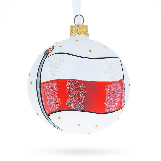 Flag of Poland Glass Ball Christmas Ornament 3.25 Inches in Multi color Round