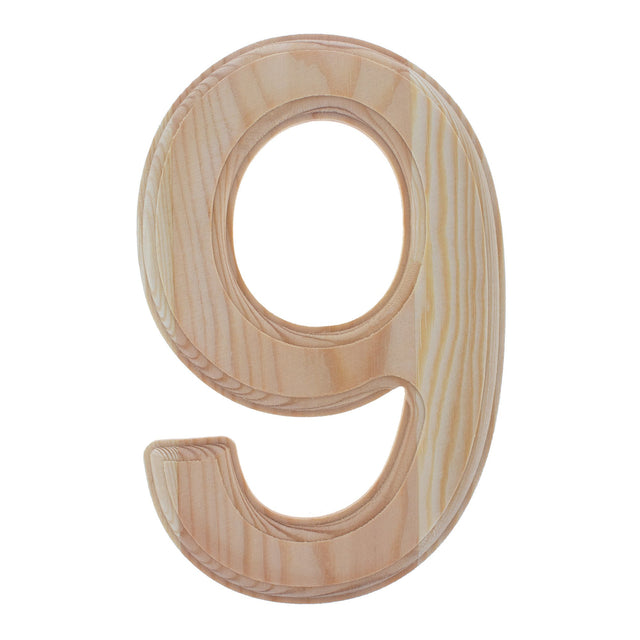 Unfinished Wooden Arial Font Number 9 (Nine) 6.25 Inches in Beige color,  shape