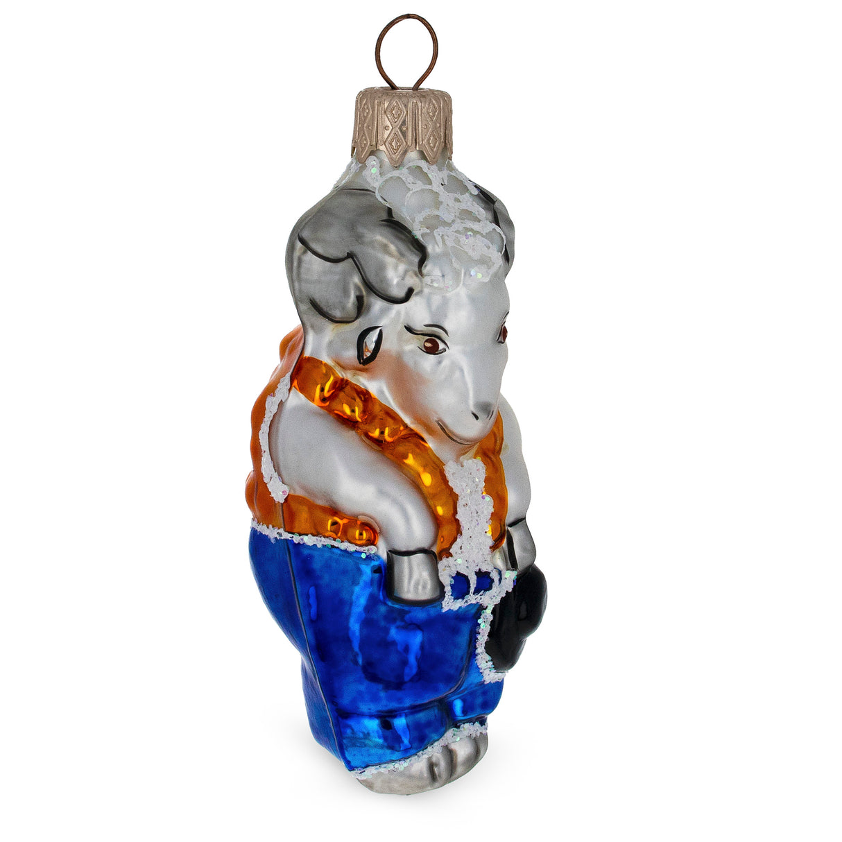 Goat Holding Hat Glass Christmas Ornament in Multi color,  shape