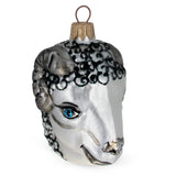 Ram Head Glass Christmas Ornament in Silver color,  shape