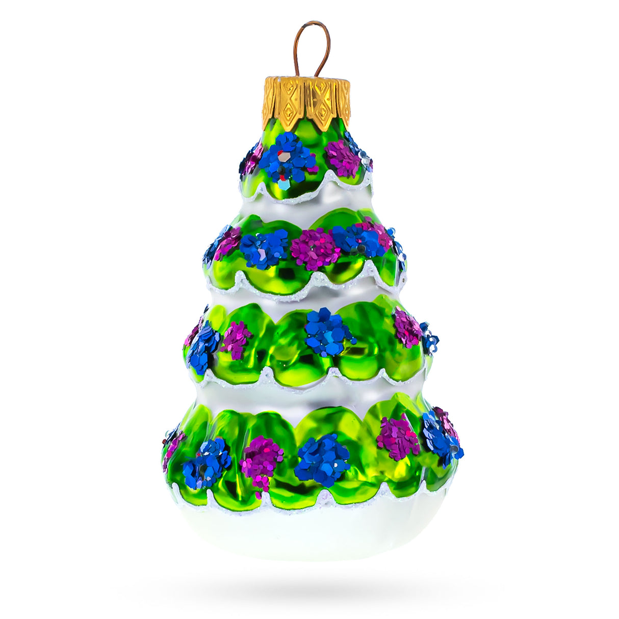 Frosty Snow-Covered Tree Glass Christmas Ornament in Multi color, Triangle shape